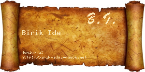 Birik Ida névjegykártya